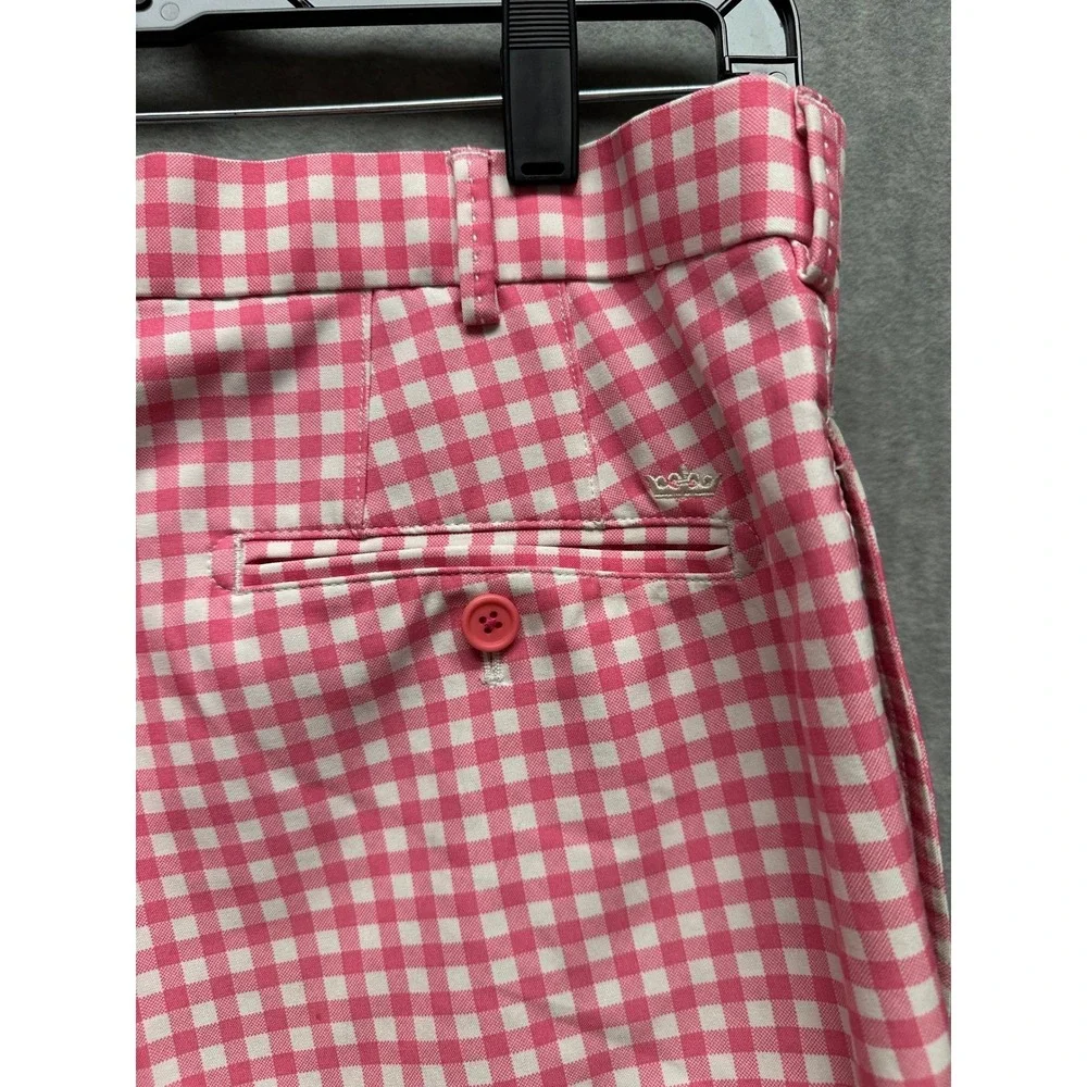 Peter Millar Gingham Golf Shorts Wicking Mens 36 Pink White  Preppy‎ Plaid